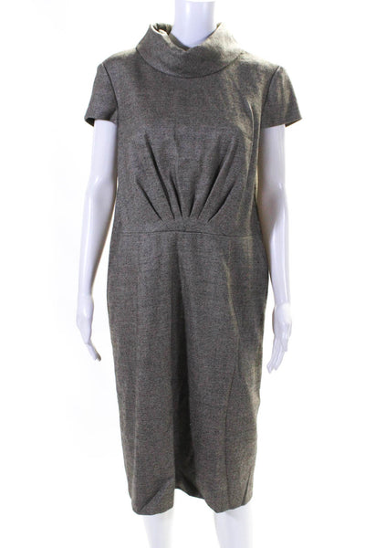 Escada Womens Brown Wool High Neck Zip Back Cap Sleeve Shift Dress Size 40