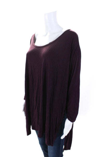 FP Beach Women's Round Neck Long Sleeves Slit Hem Tunic Blouse Burgundy Size XS