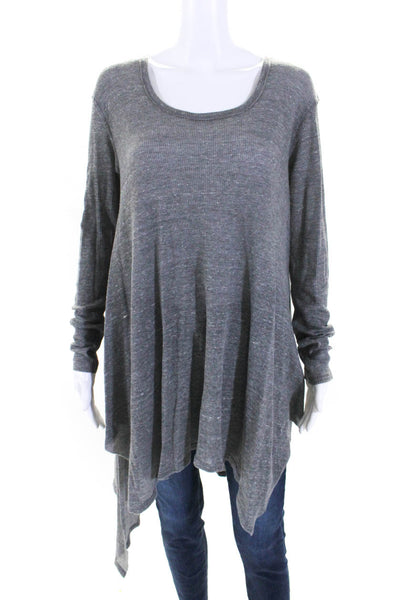 Free People Women's Round Neck Long Sleeves Asymmetric Tunic Blouse Gray Size S