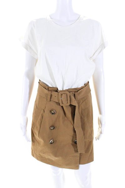 Veronica Beard Womens Belted Twill Tee Shirt Sheath Dress White Brown Medium