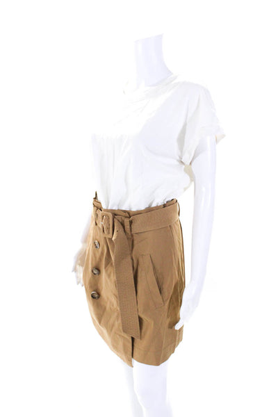 Veronica Beard Womens Belted Twill Tee Shirt Sheath Dress White Brown Medium