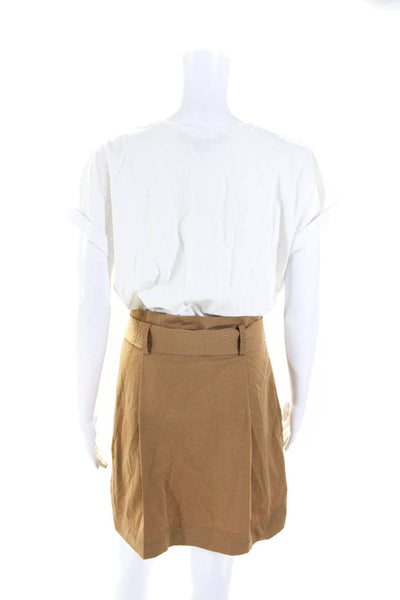 Veronica Beard Womens Belted Twill Tee Shirt Sheath Dress White Brown Medium