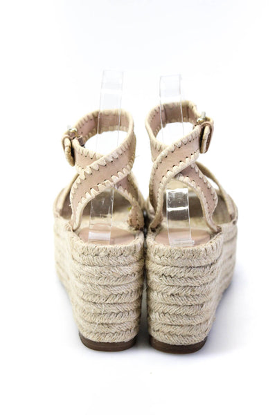 PLV Women's Open Toe Platform Wedge Espadrille Suede Sandals Beige Size 6.5