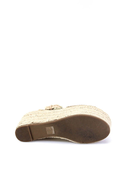PLV Women's Open Toe Platform Wedge Espadrille Suede Sandals Beige Size 6.5