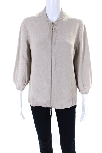 Lafayette 148 New York Women's Long Sleeves Full Zip Cardigan Beige Size S