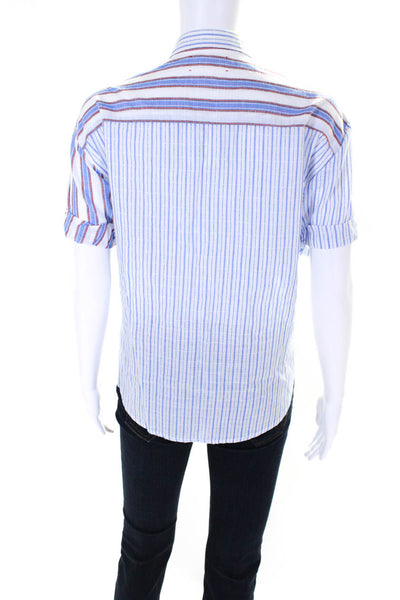 Xirena Women's Collared Short Sleeves Button Down Blue Stripe Shirt Size M