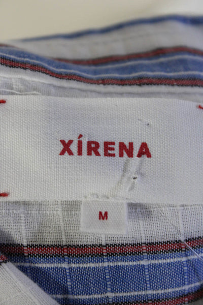 Xirena Women's Collared Short Sleeves Button Down Blue Stripe Shirt Size M