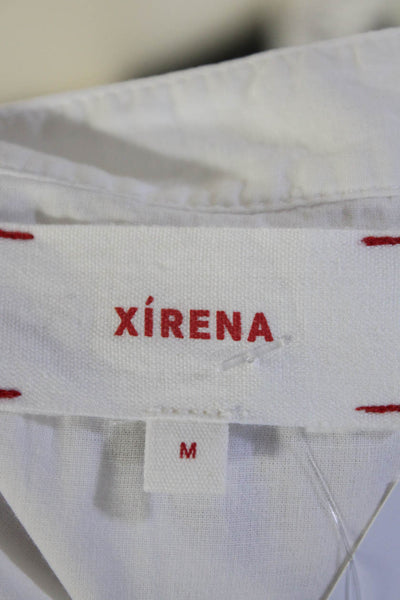 Xirena Women's Round Neck Short Sleeves Cotton Half Button Blouse White Size M