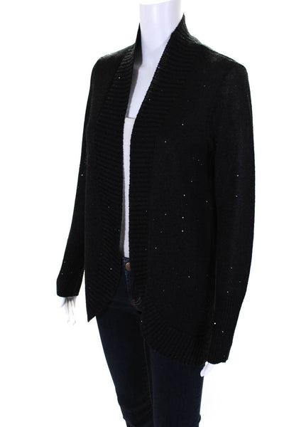 Saks Fifth Avenue Women's Open Front Long Sleeves Sequin Cardigan Black Size S