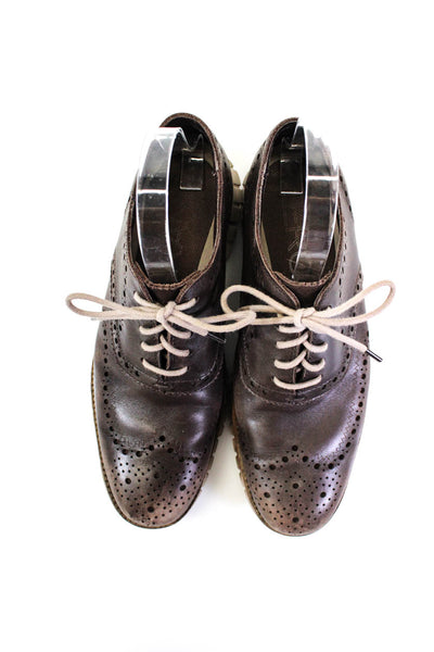 Zero Grand Cole Haan Mens Leather Round Toe Lace-Up Tied Shoes Brown Size 9