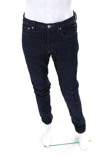A.P.C. Mens High Rise Dark Rinse Button Up Slim Leg Jeans Blue Cotton Size 30
