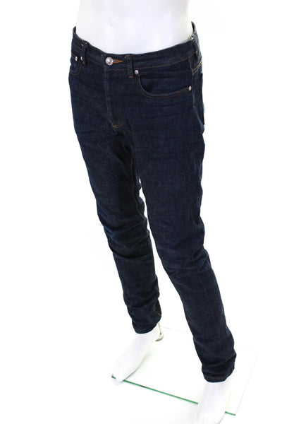 A.P.C. Mens High Rise Dark Rinse Button Up Slim Leg Jeans Blue Cotton Size 30