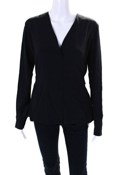 Helmut Lang Womens Silk V Neck Long Sleeves Blouse Black Size Extra Small