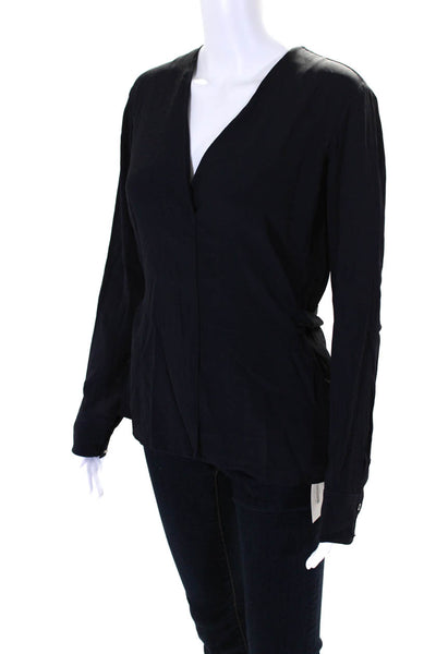 Helmut Lang Womens Silk V Neck Long Sleeves Blouse Black Size Extra Small