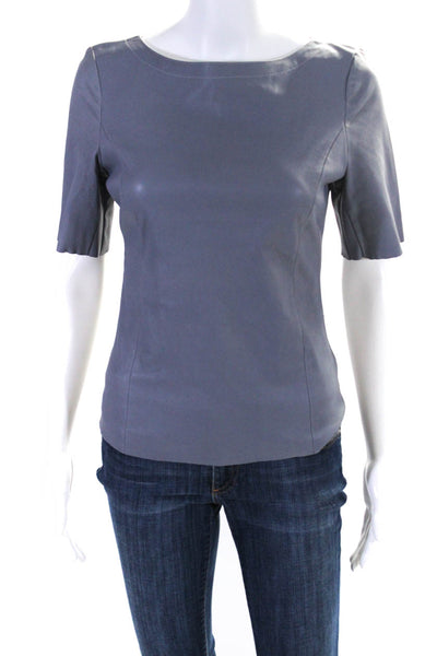 DROMe Womens Leather Crew Neck Short Sleeves Blouse Cement Gray Size Small