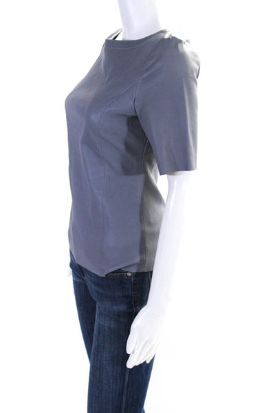 DROMe Womens Leather Crew Neck Short Sleeves Blouse Cement Gray Size Small