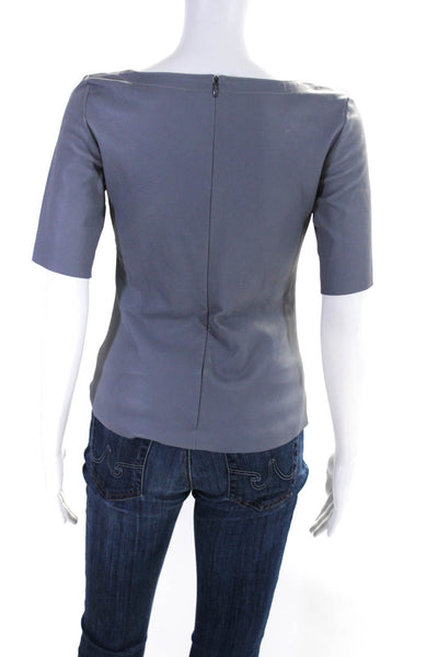 DROMe Womens Leather Crew Neck Short Sleeves Blouse Cement Gray Size Small