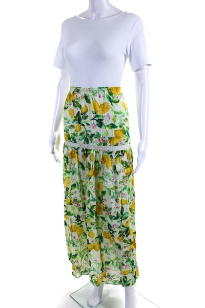 PilyQ Women's Elastic Waist Tiered Unlined Floral Slit Hem Maxi Skirt Size M