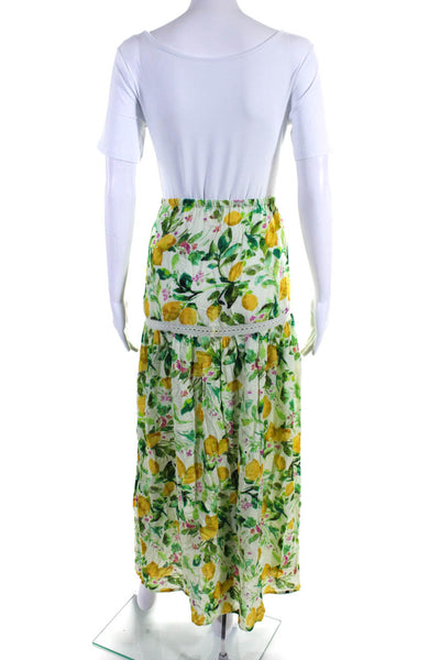 PilyQ Women's Elastic Waist Tiered Unlined Floral Slit Hem Maxi Skirt Size M