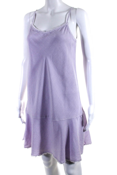 Bella Dahl Women's Spaghetti Straps Fringe Hem Mini Dress Purple Size 14