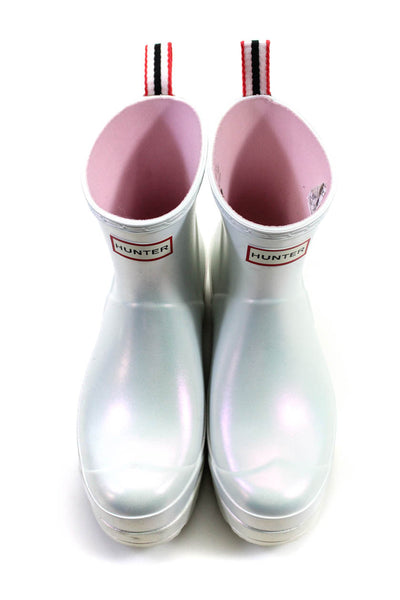Hunter Women's Round Toe Pull-On Rubber Ankle Rain Boot Metallic Size 9