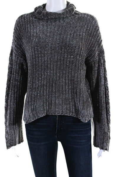 Bella Dahl Womens Velour Crochet Knit Mock Neck Sweater Gray Size Small