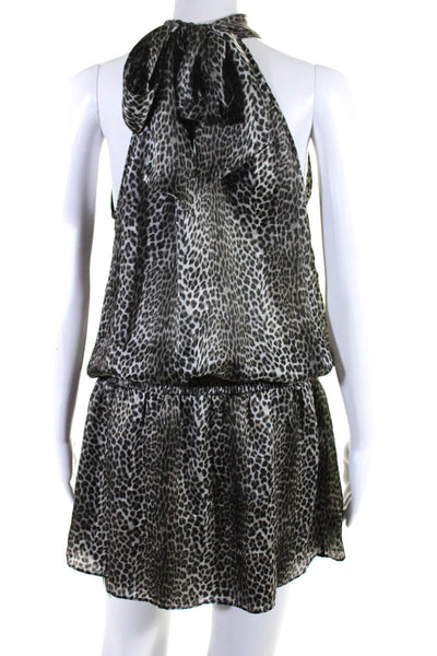 Generation Love Womens Sleeveless Tie Neck Silk Leopard Print Dress Gray Medium