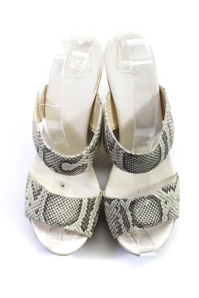 Jimmy Choo Womens Wedge Platform Snake Print Sandals Gray White Leather Size 38