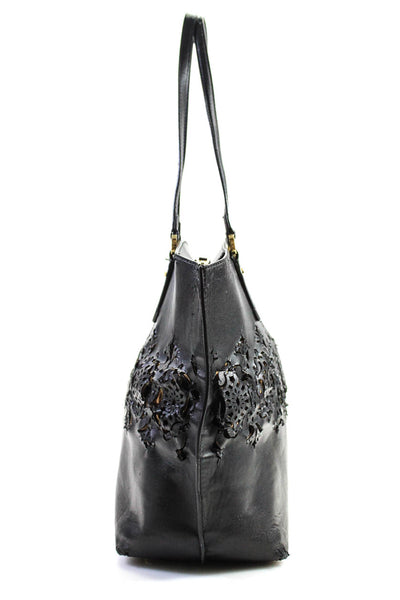 Lauren Ralph Lauren Womens Large Double Handle Laser Cut Tote Handbag Black