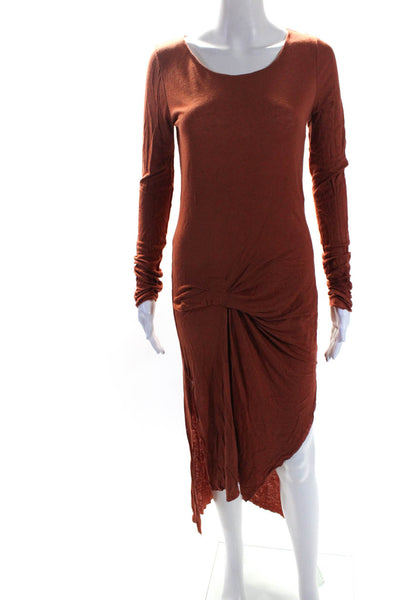 FP Beach Womens Scoop Neck Long Sleeve Double Slit Coverup Dress Orange Size S