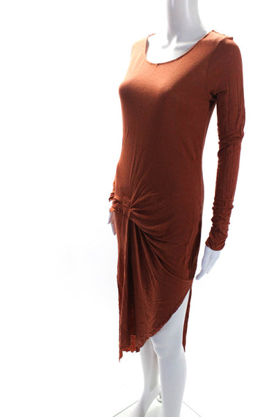 FP Beach Womens Scoop Neck Long Sleeve Double Slit Coverup Dress Orange Size S