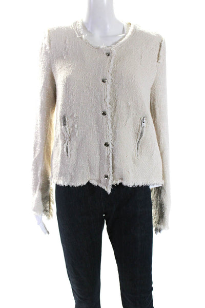 IRO Womens Tweed Full Zipper Agnette Jacket Off White Cotton Size EUR 42