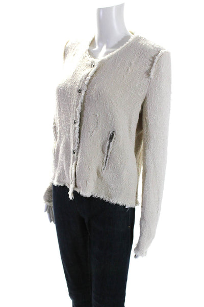 IRO Womens Tweed Full Zipper Agnette Jacket Off White Cotton Size EUR 42