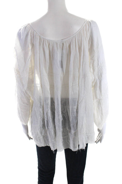 FP One by Free People Womens Scoop Neck Sheer Floral Blouse White Size L