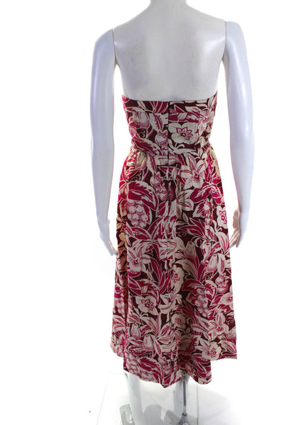 Cara Cara Womens Strapless Lace Up Floral Midi A Line Dress Pink White Size 4