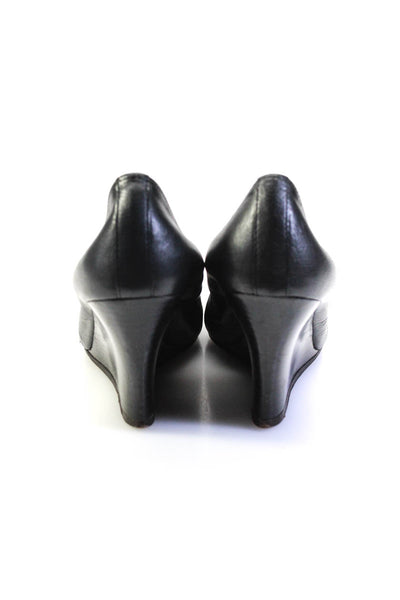 Lanvin Womens Slip On Round Toe Wedge Heel Pumps Black Leather Size 5
