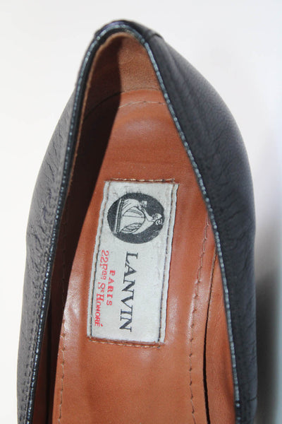 Lanvin Womens Slip On Round Toe Wedge Heel Pumps Black Leather Size 5