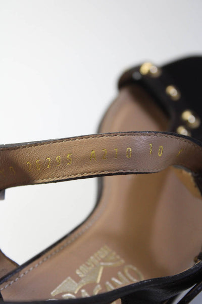 Salvatore Ferragamo Womens Studded Ankle Strap Sandals Brown Leather Size 10C