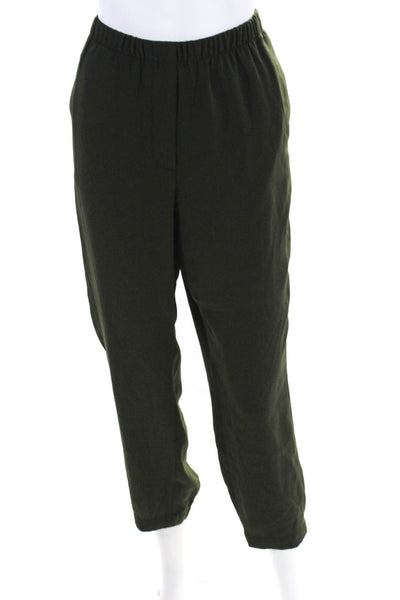 Vince Women's Elastic Waist Tapered Leg Pockets Pant Olive Green Size L