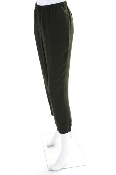 Vince Women's Elastic Waist Tapered Leg Pockets Pant Olive Green Size L