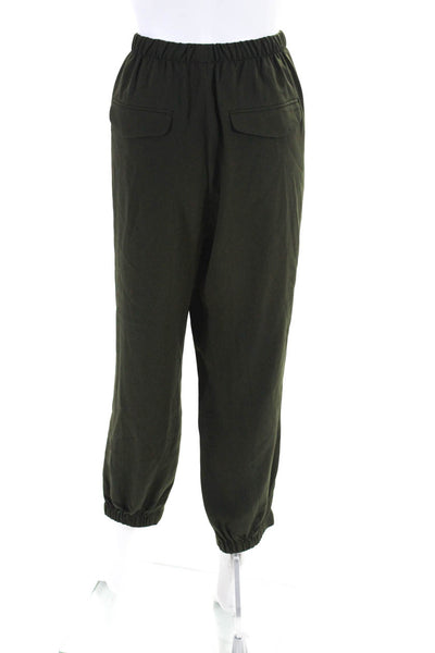 Vince Women's Elastic Waist Tapered Leg Pockets Pant Olive Green Size L