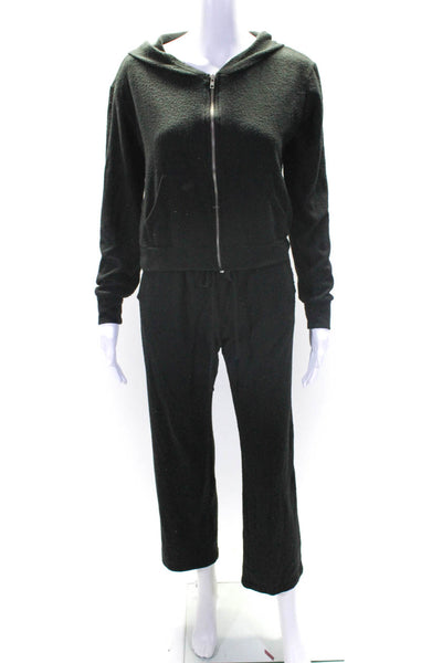 Jac Parker Womens Front Zip Knit Hooded Jacket Pants Set Black Size Small