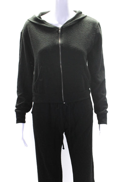 Jac Parker Womens Front Zip Knit Hooded Jacket Pants Set Black Size Small