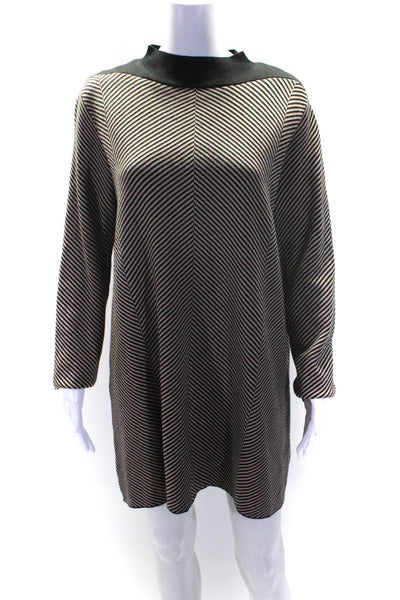 COS Womens Brown Wool Striped Zip Back High Neck Long Sleeve Sweater Dress SizeL