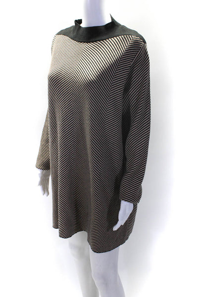 COS Womens Brown Wool Striped Zip Back High Neck Long Sleeve Sweater Dress SizeL