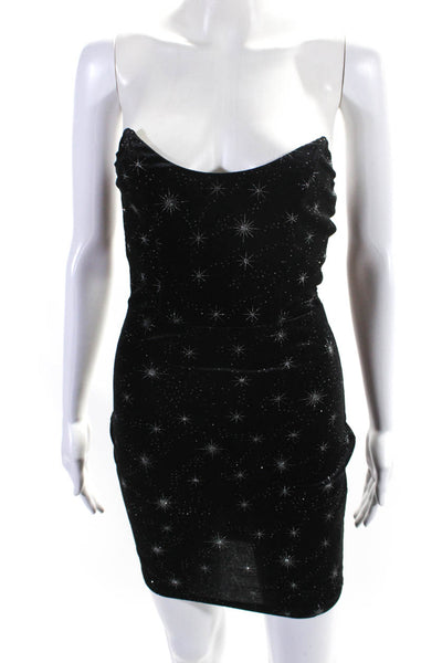 Superdown Womens Strapless Sparkly Star Print Bodycon Mini Dress Black Size XS