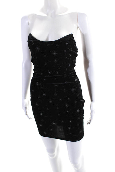 Superdown Womens Strapless Sparkly Star Print Bodycon Mini Dress Black Size XS