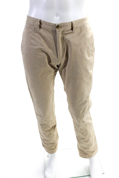 A.P.C. Mens Mid Rise Zip Up Slim Leg Khaki Pants Tan Beige Cotton Size 31