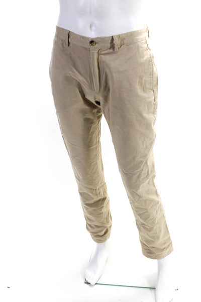A.P.C. Mens Mid Rise Zip Up Slim Leg Khaki Pants Tan Beige Cotton Size 31