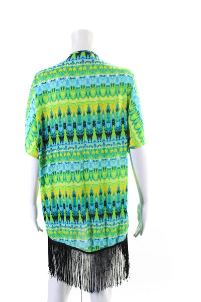 Romeo + Juliet Couture Womens Tie Dye Print Fringe Trim Coverup Green Size M